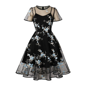 Elegant 1950s Embroidered Mesh Retro Party Dress Mimarta
