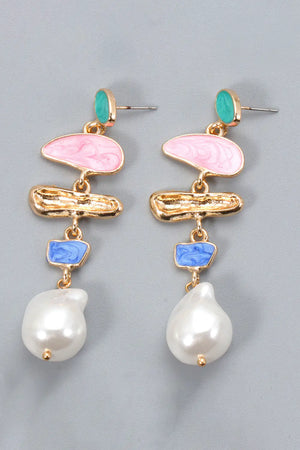 Abnormal Shape Zinc Alloy Synthetic Pearl Dangle Earrings Rieworkes