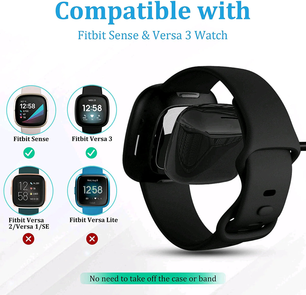 Wireless Charger For Fitbit Sense Versa 3 4 Watch USB Fast Charging Dock Cable Rieworkes