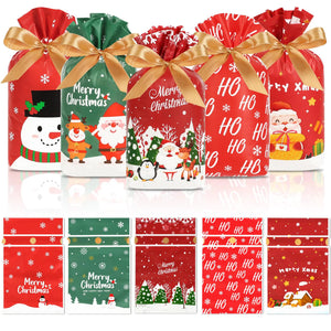 HRX Package 50pcs Christmas Treat Bags Drawstring 5.8x9x2.4inch Holiday Goodie Bags Small Christmas Gift Bags for Candy Cookie gift giving Mimarta