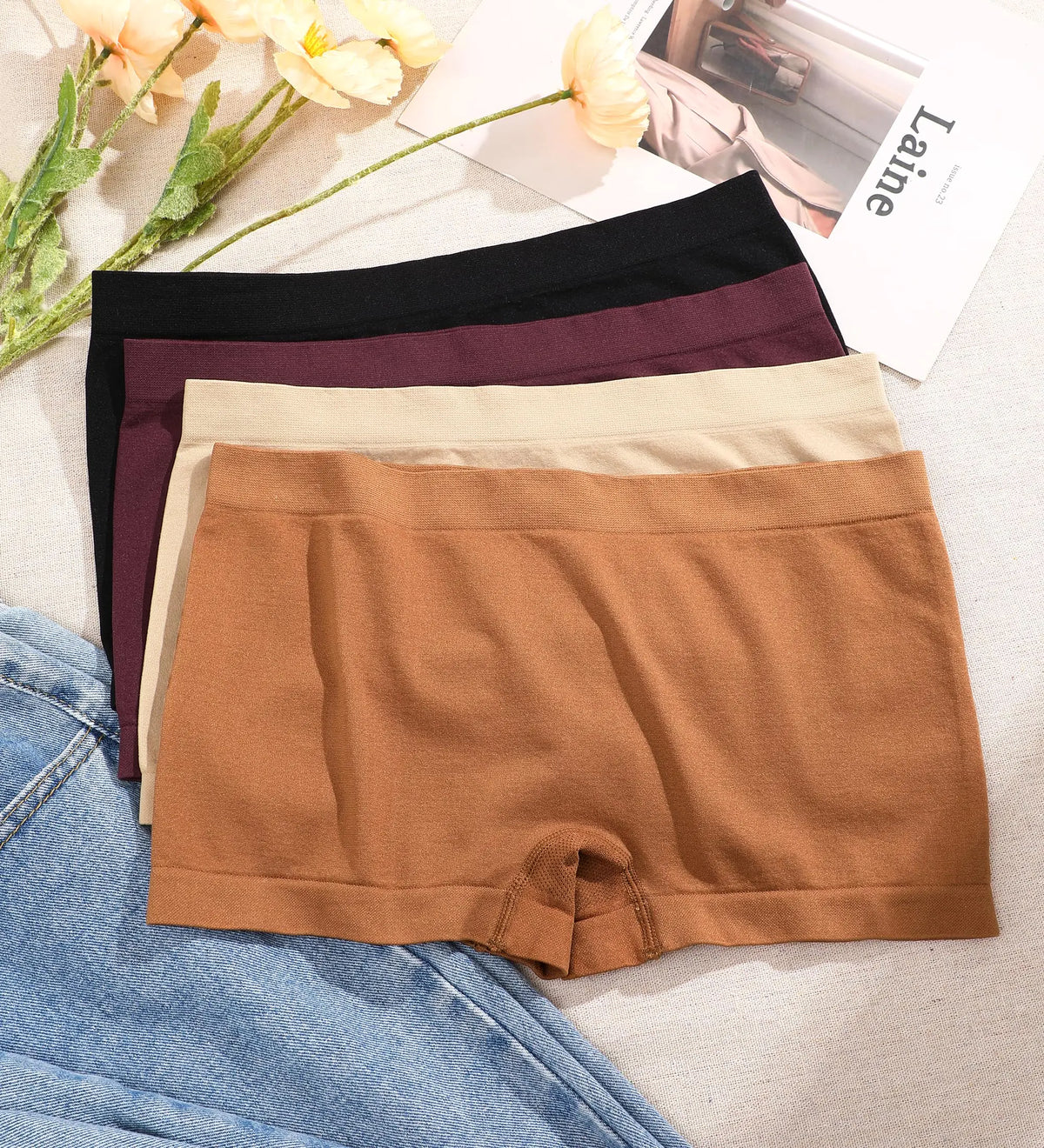 Womens Boyshorts Underwear Seamless Boxer Briefs Full Coverage Soft Stretch Boxer Shorts For Women 4 Pack C-multicolor(4 Pack) X-Large Rieworkes