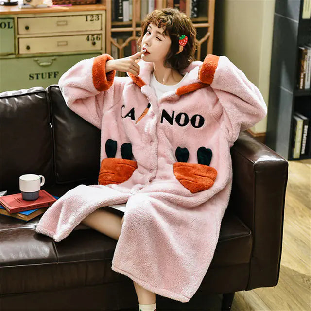 Hooded Coral Fleece Kimono Robe for Women Mimarta