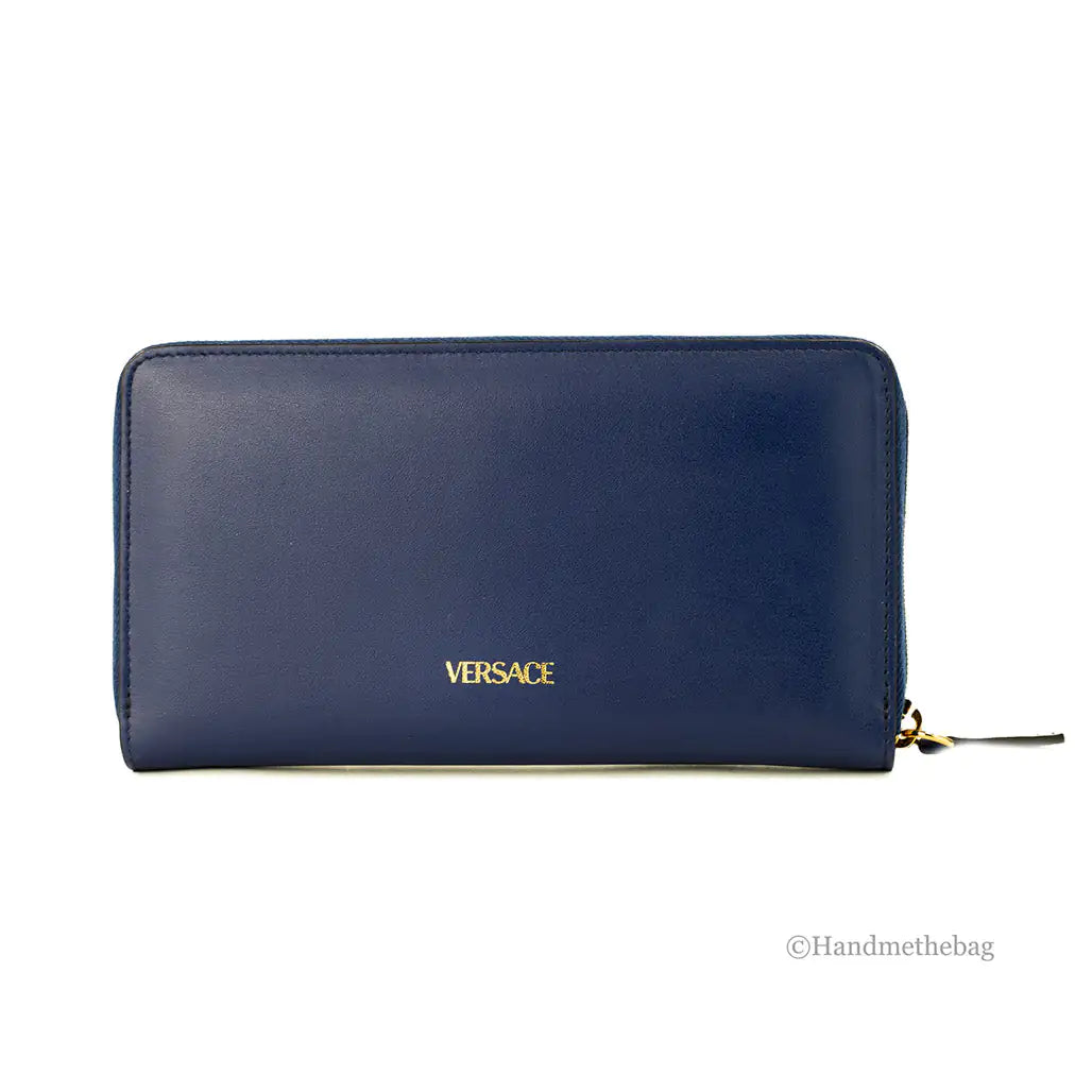 Versace Navy Leather Medusa Continental Clutch Wallet Mimarta