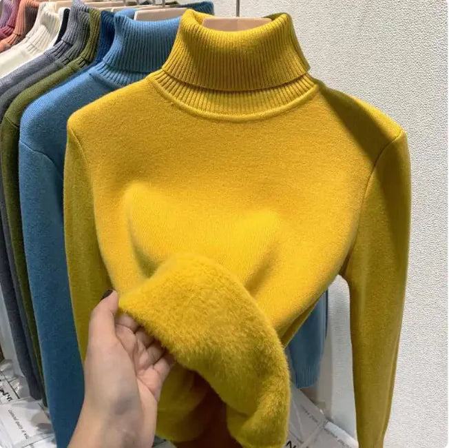 Cozy Velvet Art Retro Turtleneck Pullover Sweater Rieworkes