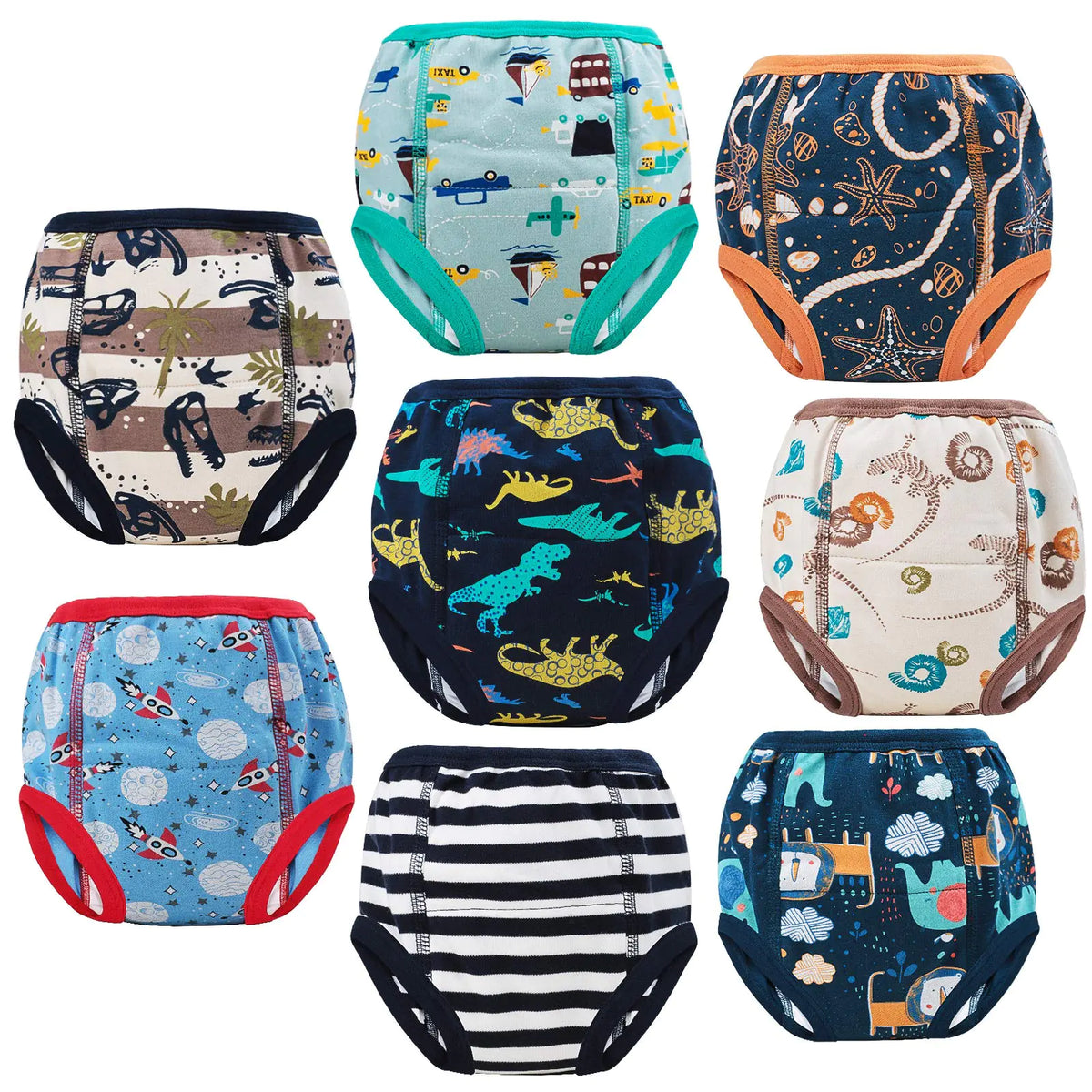 MooMoo Baby 8 Packs Potty Training Pants Cotton Absorbent Training Underwear for Toddler Boy and Girls 2T-9T 7 Years Dino Rieworkes