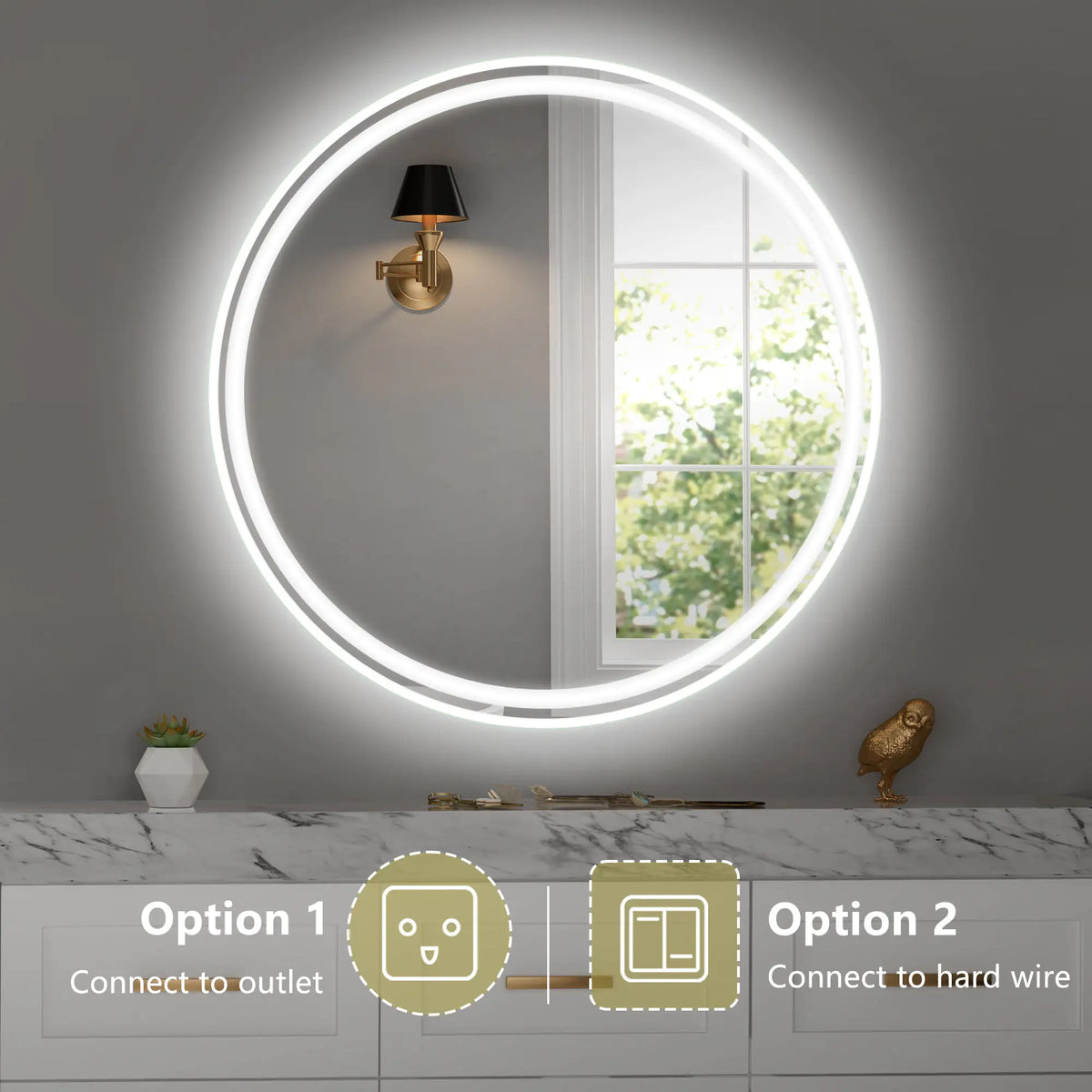 28 Inch Round LED Bathroom Mirror -Wall Mounted Mimarta