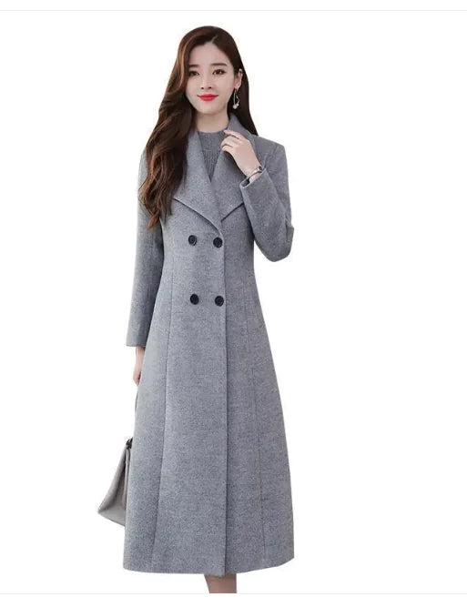 Women's Woolen Coat Over-the-knee Thickening Large Size Lapel Rieworkes