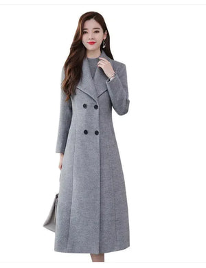 Women's Woolen Coat Over-the-knee Thickening Large Size Lapel Rieworkes