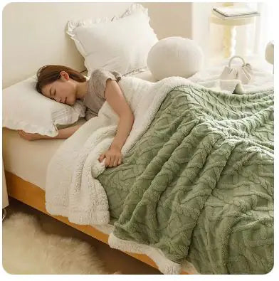 Warm Wool Coral Fleece Throw Blanket Rieworkes