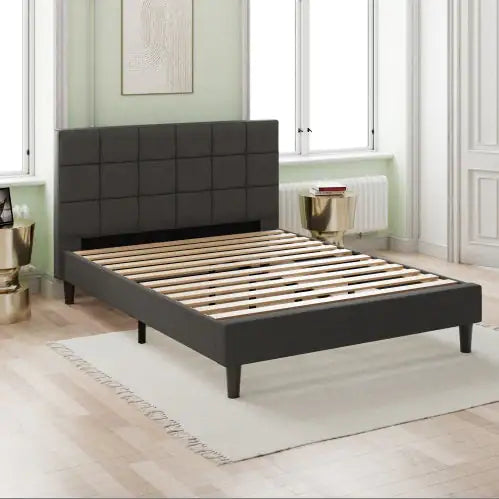 Upholstered Platform Bed Square Stitch - King Rieworkes