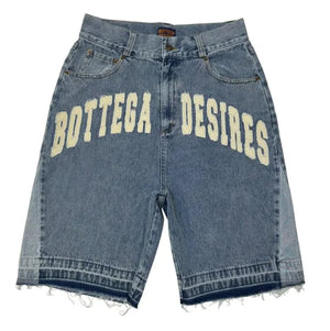 Unisex Retro Letter Embroidered Denim Shorts Rieworkes