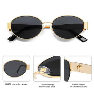 SOJOS Retro Oval Sunglasses for Women Men Trendy Sun Glasses Classic Shades UV400 Protection SJ1217 Gold/Grey Rieworkes