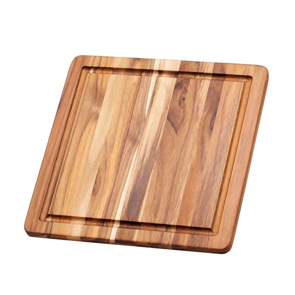 Cutting Board With Juice Canal - Square Teak Wood Serving Board (12 x 12 x .55 in.) - By Teakhaus Mimarta