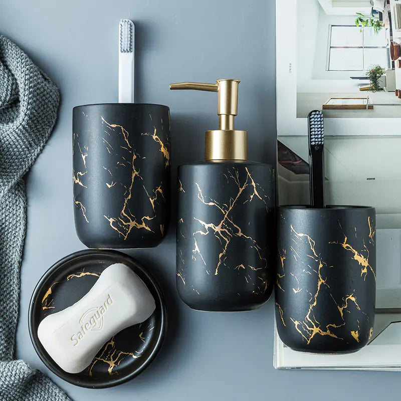 Nordic Luxury Marble Ceramic Bathroom Set (5 Pieces) Mimarta