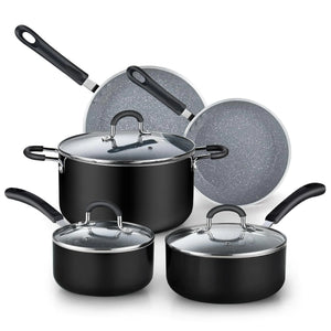 Cook N Home Pots and Pans Nonstick Kitchen Cookware Sets include Saucepan Frying Pan Stockpots 8-Piece Heavy Gauge Stay Cool Handle Marble Rieworkes