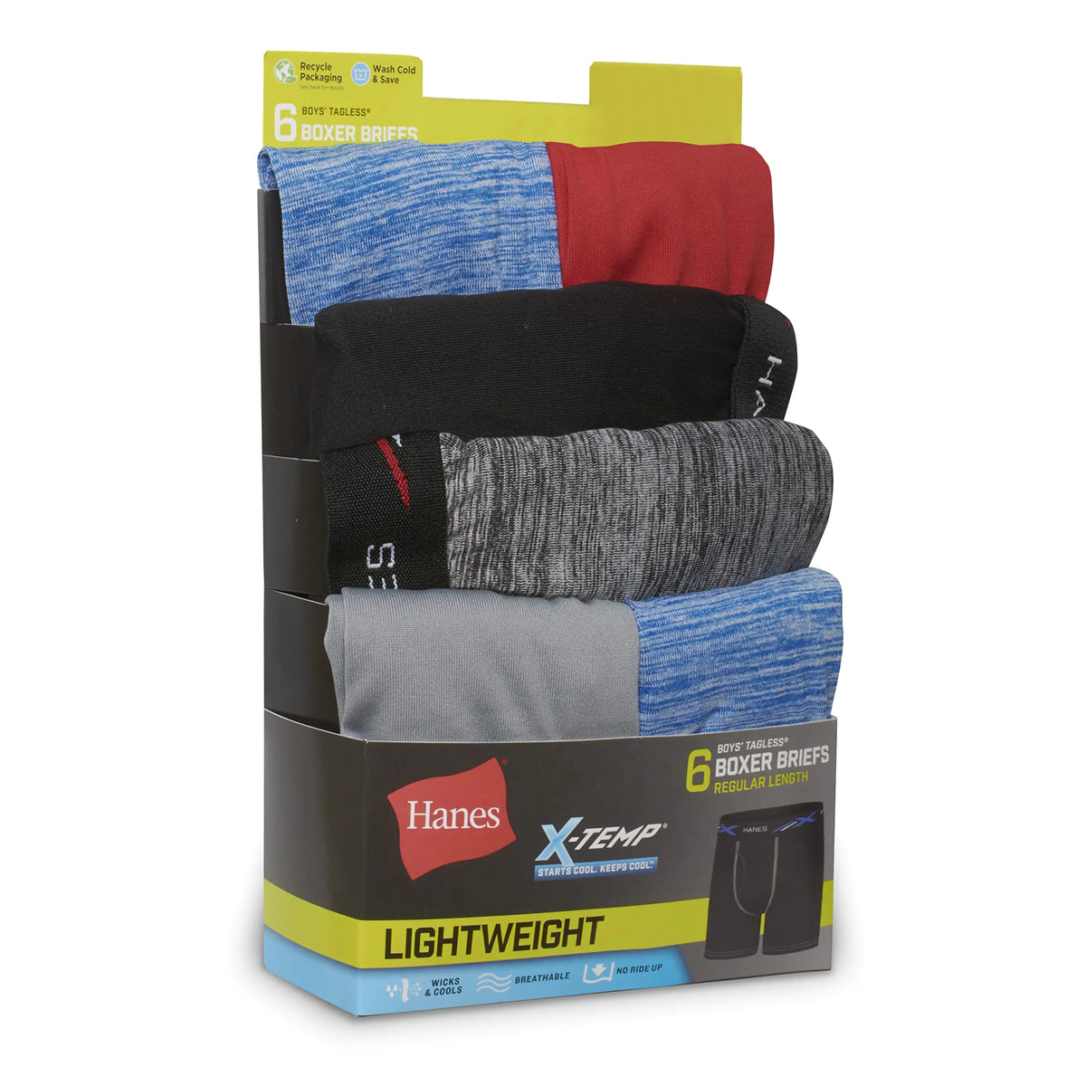 Hanes Boys' X-Temp Boxer Briefs, Moisture Wicking Breathable Underwear, Tagless, Assorted 6 Pack Medium Red/Black/Blue - 6 Pack Rieworkes