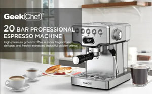 Geek Chef 20-Bar Espresso Maker with Milk Frother – Stainless Steel Espresso Machine for Lattes, Cappuccinos & More, 1.8L Tank Rieworkes