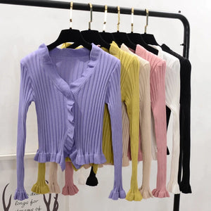 Women Ruffles Sweaters Cardigans Rieworkes