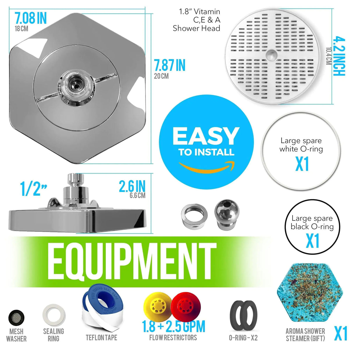 Luxury Filtered Shower Head High Pressure Rain Showerhead with Vitamin C E A Rieworkes