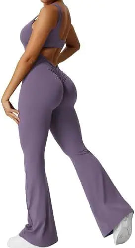 Women Sleeveless Flare Jumpsuits Fitness Yoga Long Pants Rieworkes