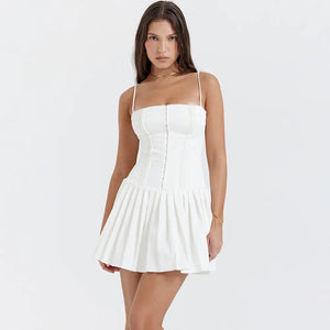Summer White Backless Dress - French Style Mini Dress Mimarta