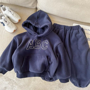 Kids' Autumn Winter Fleece Letter Sweatshirt Set Mimarta