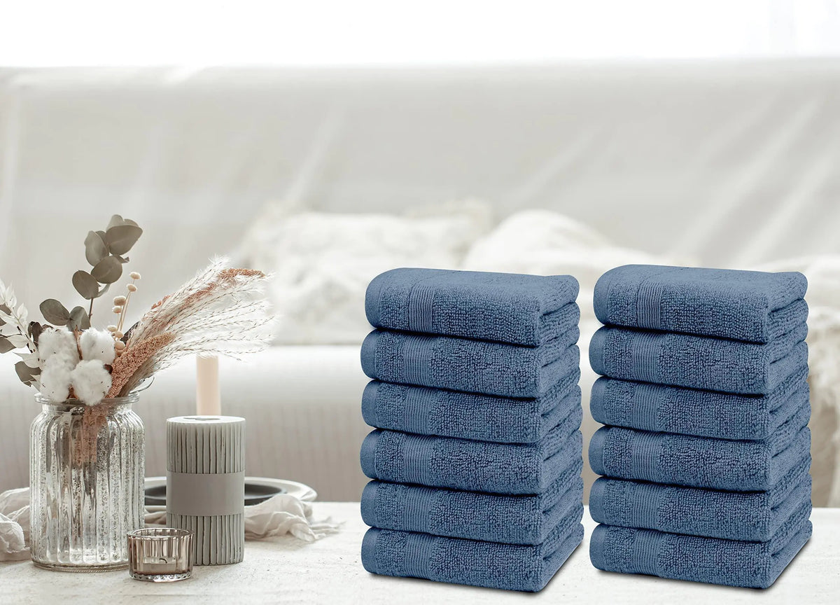 Resort Collection Soft Washcloth Face Body Towel Set 12 Pack Blue 12x12 Luxury Rieworkes