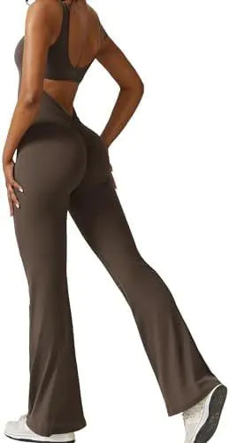 Women Sleeveless Flare Jumpsuits Fitness Yoga Long Pants Rieworkes