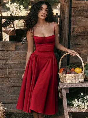Elegant Spaghetti Strap Midi Rieworkes