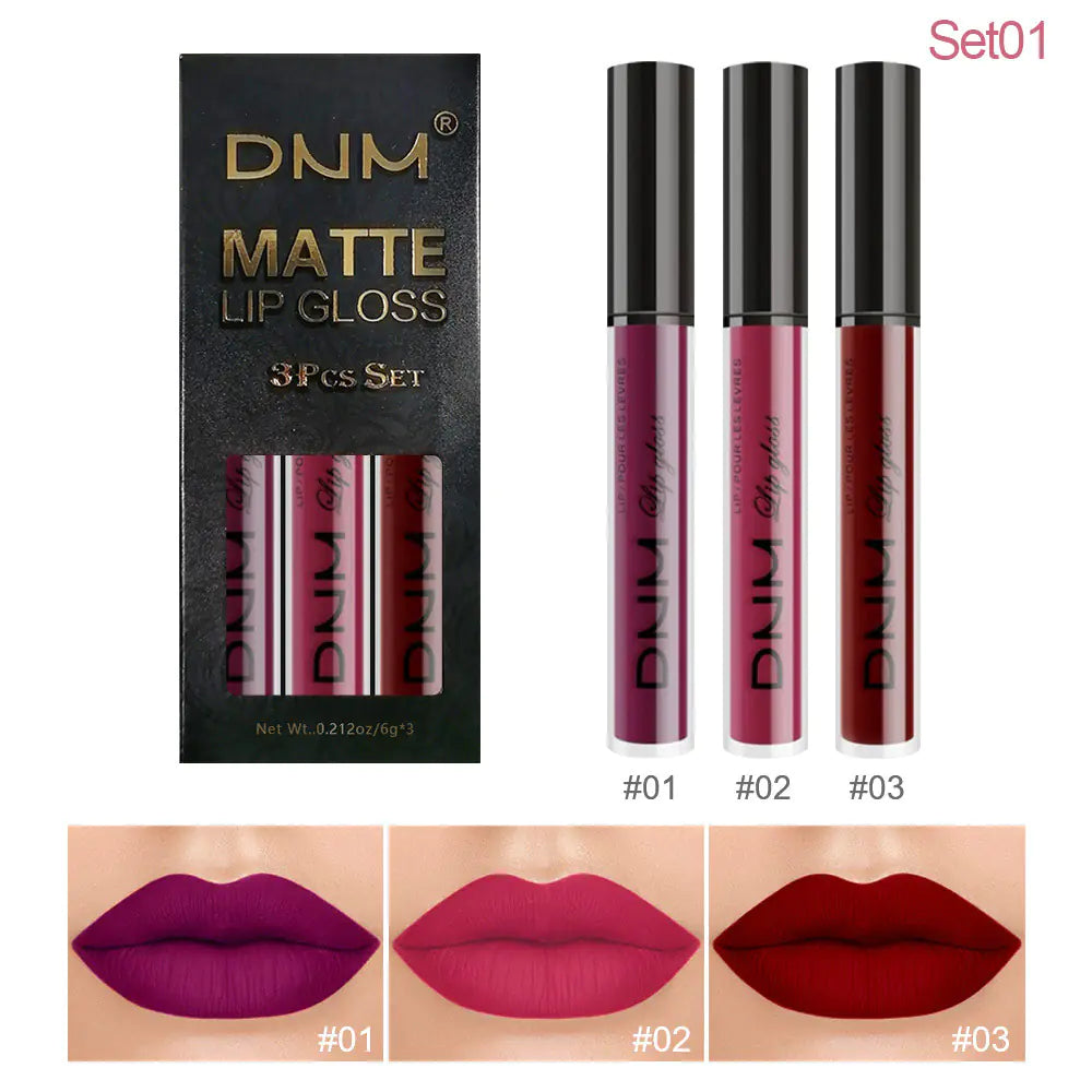 DNM Non-Stick Lip Gloss 3-Piece Set - Matte Metallic Mimarta