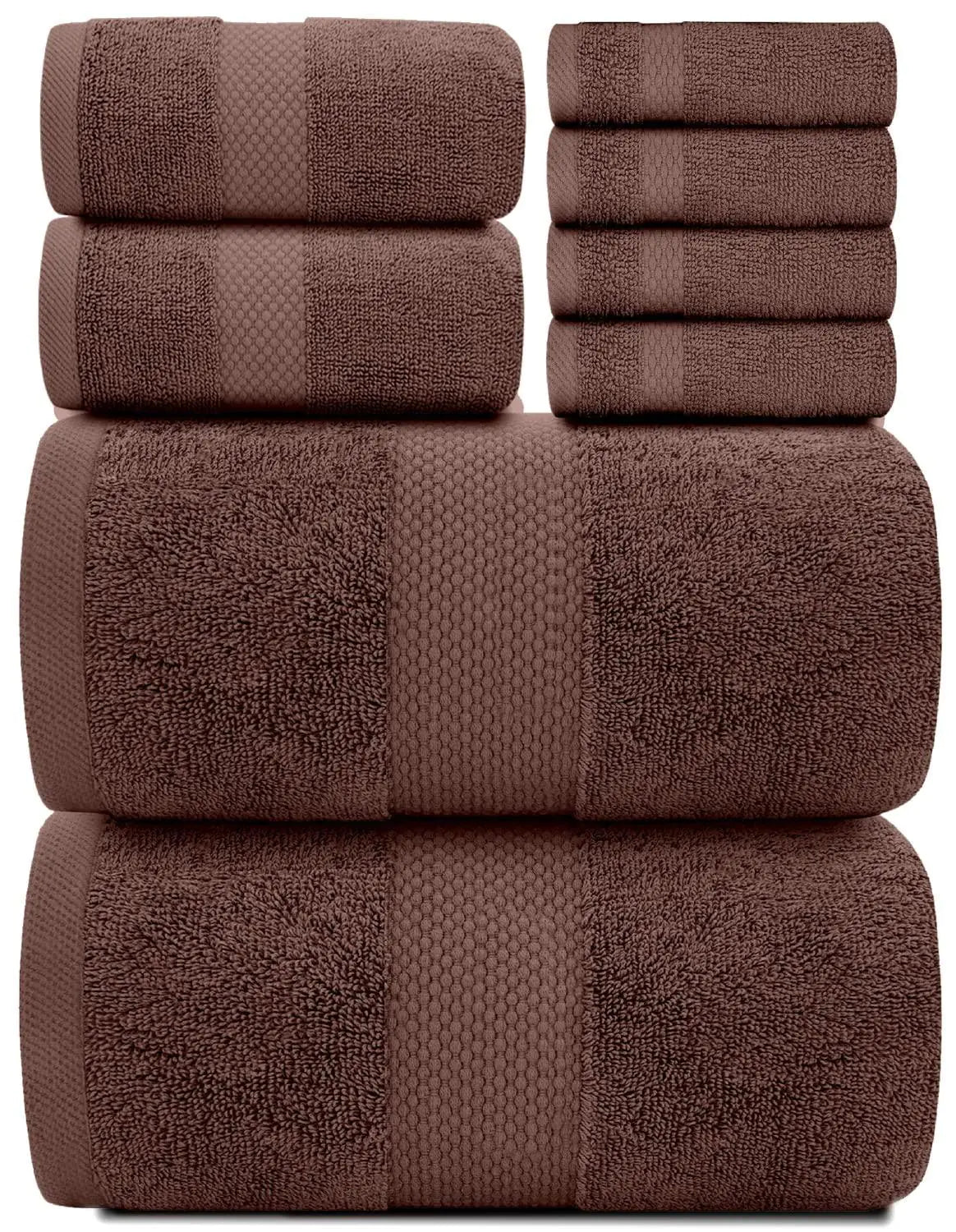 Luxury Brown Bath Towel 8 Piece Set Combed Cotton Hotel Quality Brown Towels Set Rieworkes