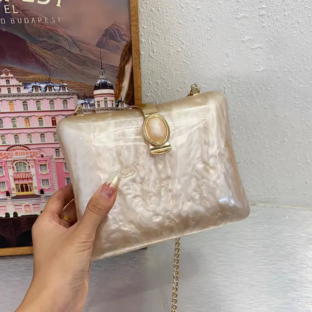 Luxury Pearl White Acrylic Evening Bag for Women Mimarta