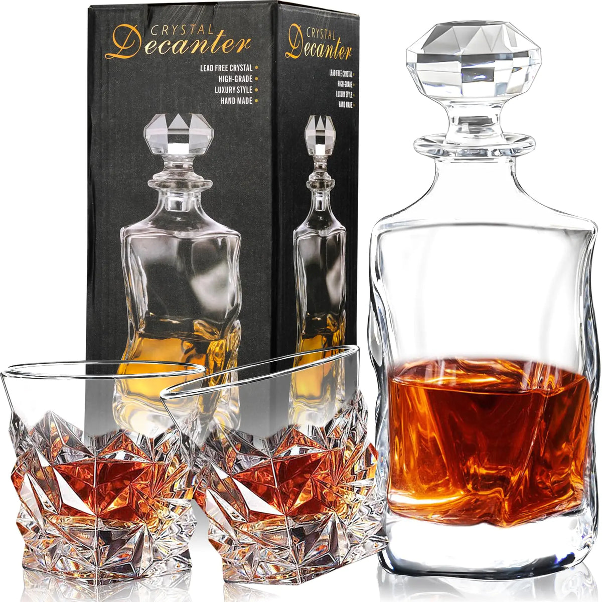 Whiskey Decanter Set for Men 25 oz Crystal Decanter Set with 2 Crystal Glasses Non-Lead Whiskey Glass Decanter Set Fit Whiskey&Bourbon Gift for Men Dad Boyfriend Anniversary Housewarming Christmas Mimarta