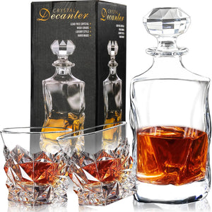 Whiskey Decanter Set for Men 25 oz Crystal Decanter Set with 2 Crystal Glasses Non-Lead Whiskey Glass Decanter Set Fit Whiskey&Bourbon Gift for Men Dad Boyfriend Anniversary Housewarming Christmas Mimarta
