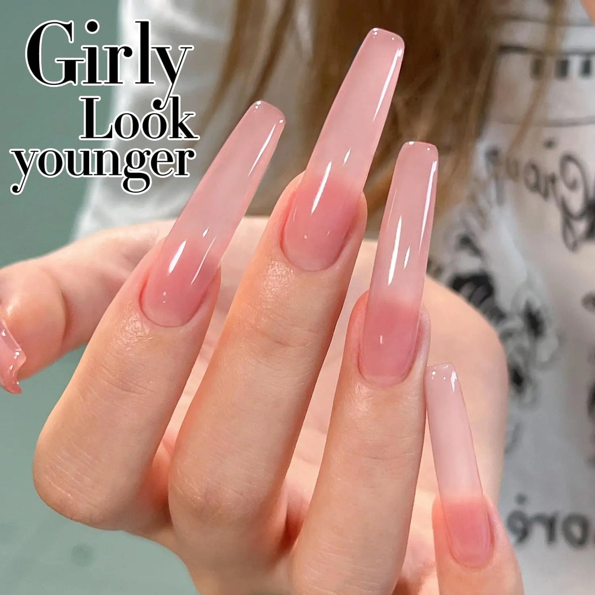 Double Rhythm Translucent Gel Polish Sheer Neutral Natural Light Milky Same Color Same Bottle 15ML Jelly Nail Polish Nail Art DIY at Home (Milky Rose Pink-A1380) Rieworkes