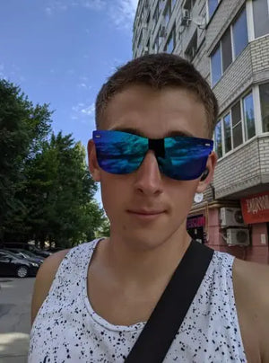 FEISEDY Sunglasses, Rimless Mirrored Sun Glasses with Reflective One-Piece Lens, B4114 Green Blue Mirror 62 Millimeters Rieworkes