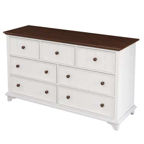 Wooden Captain Seven-Drawer Dresser For Bedroom, Living Room, Kids' Room, White Walnut Rieworkes