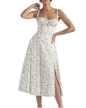 Elegant Midi Dress for Women – Sleeveless Corset Bandeau with Lace-Up and Side Split Hem Rieworkes