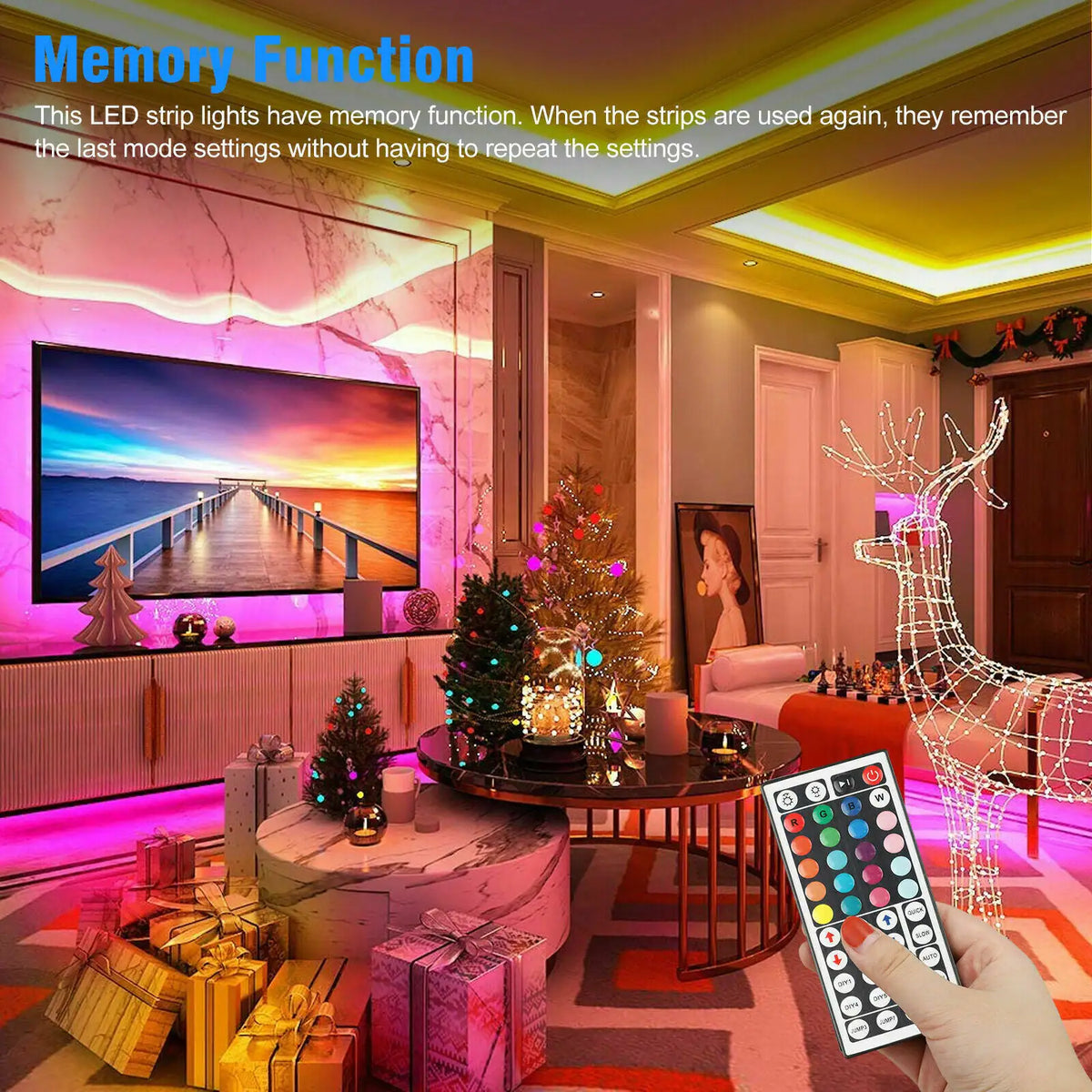 32FT LED SMD Strip Light Flexible 3528 RGB Remote Fairy Lights Room TV Party Bar Rieworkes