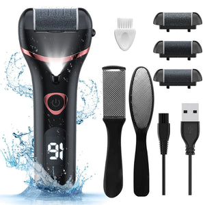 Electric Foot Callus Remover, Rechargeable Portable Electronic Foot File Pedicure Kits, Waterproof Foot Scrubber File, Professional Pedicure Tools, Foot Care for Dead Skin Ideal Gift, 3 Rollers Blue Rieworkes