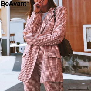 Elegant Plaid Women Blazer Rieworkes