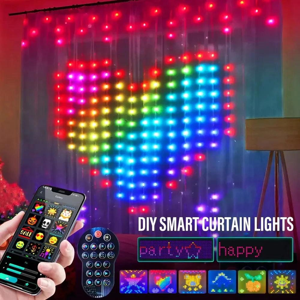 LED Bluetooth Smart RGB Curtain Lights - DIY Fairy Light Garland for Parties, Weddings, and Christmas Decor Rieworkes