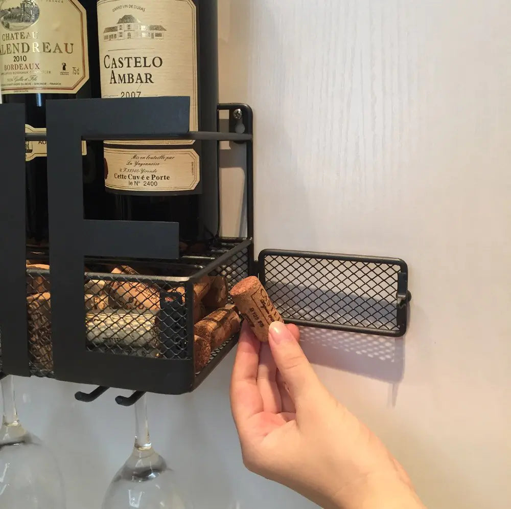 Vintage Iron Wall-Mounted Wine Rack and Glass Holder Rieworkes