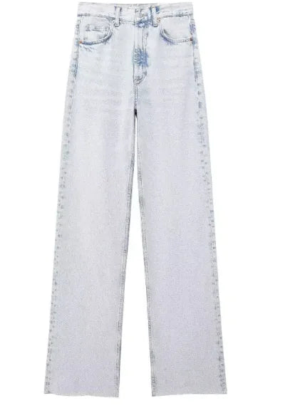 Fashion Casual High Waist Straight Wide Leg Denim Trousers For Women Rieworkes