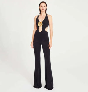 Golden Bloom Halter Backless Jumpsuit Rieworkes