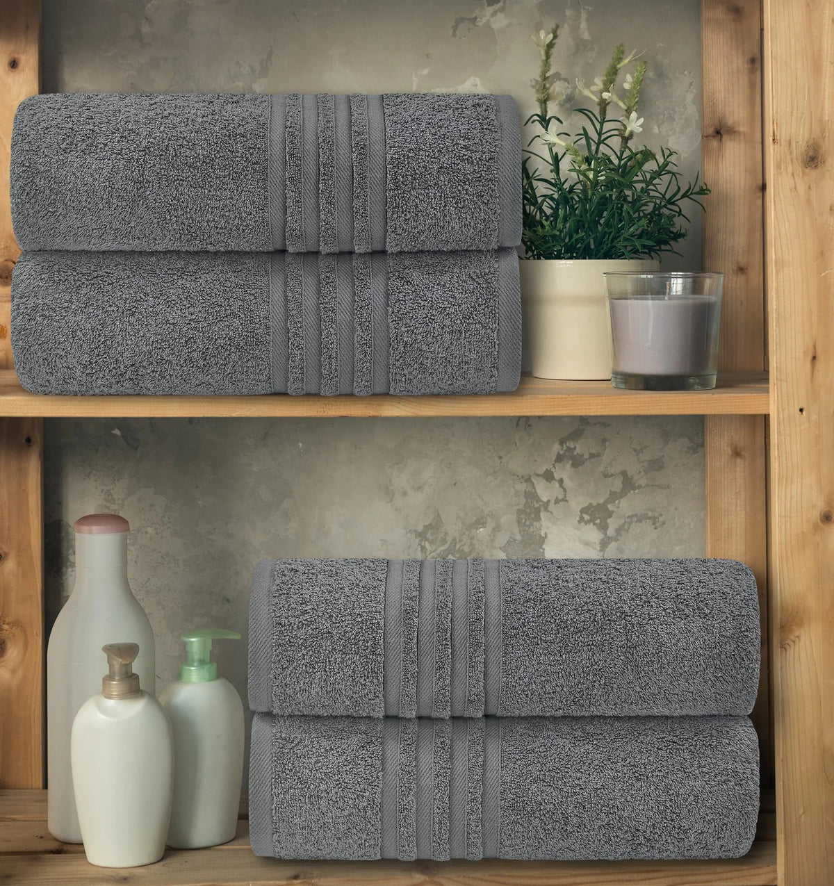 Wealuxe Grey Bath Towels Set of 4 Cotton 27x54 Inch Body Towel for Hotel Gym Rieworkes