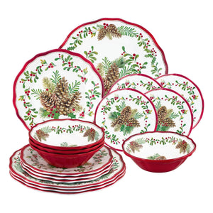 UPware 16-Piece Melamine Dinnerware Set Includes Dinner Plates Salad Plates Dessert Plates Bowls Service for 4 (Pinecones) Mimarta