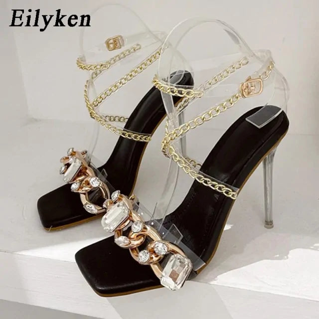 Crystal Chain Transparent Heels Rieworkes