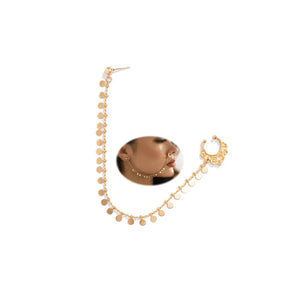 Kenjudess Punk Nose to Ear Chain Non Piercing Fake Septum Rings Indian Belly Dance Nose Nail Ring Hoops for Women Teens Girls (Gold disc) Mimarta