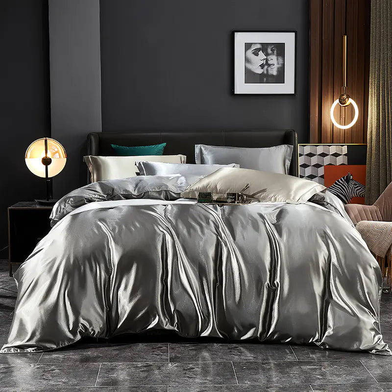 Luxury Silk Bedding Set with Solid Color Duvet Cover Mimarta